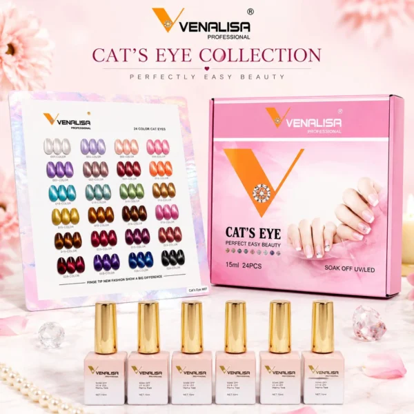 Cat’s Eye Gel Nail Polish Set – 24 Colors | 15ml UV/LED Soak Off